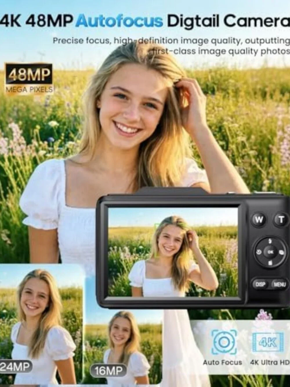 4K Digital Camera for Kids & Teens - 48MP, Autofocus, 16X Zoom, Anti-Shake